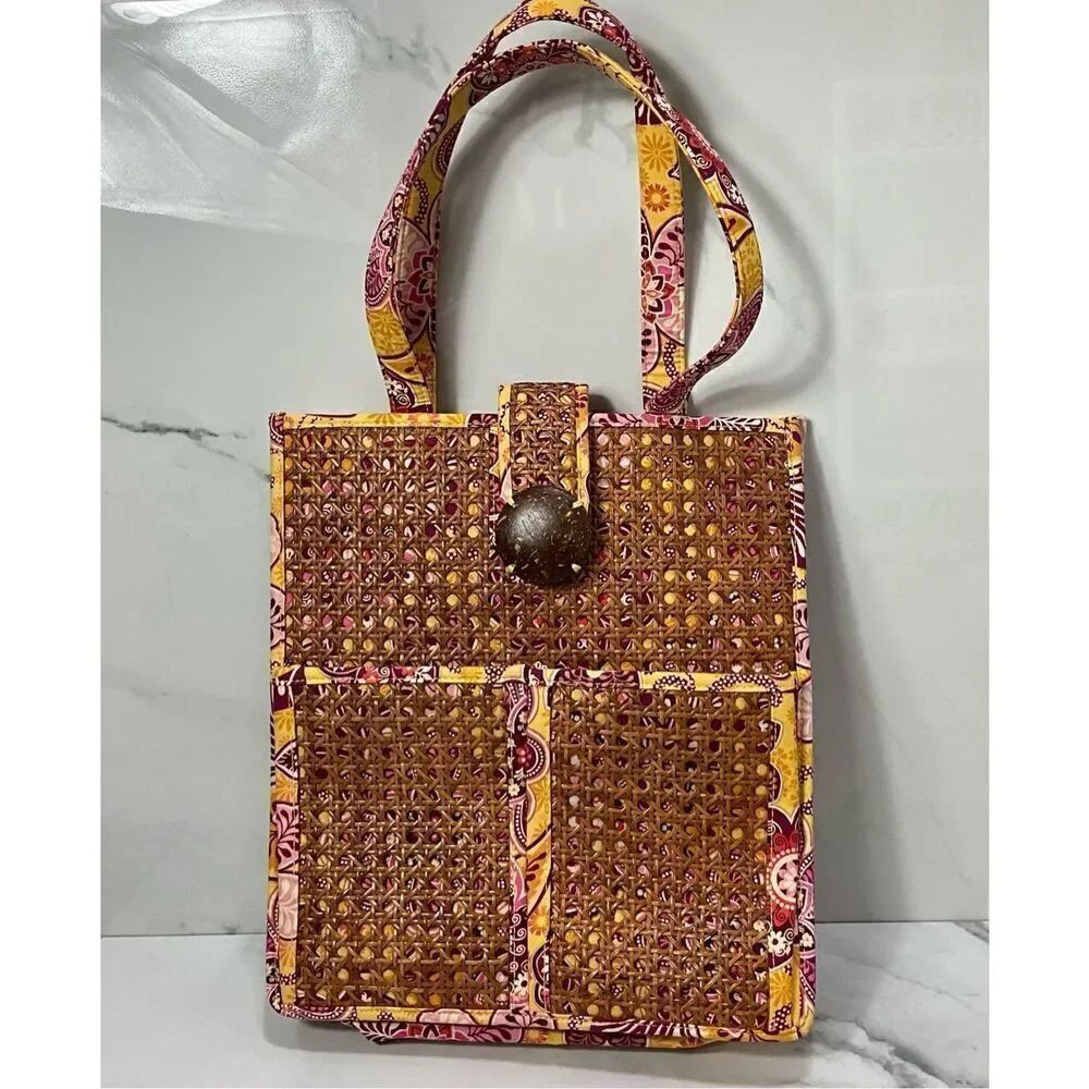 VERA BRADLEY Tiki Wicker Tote Bag Shoulder Purse
